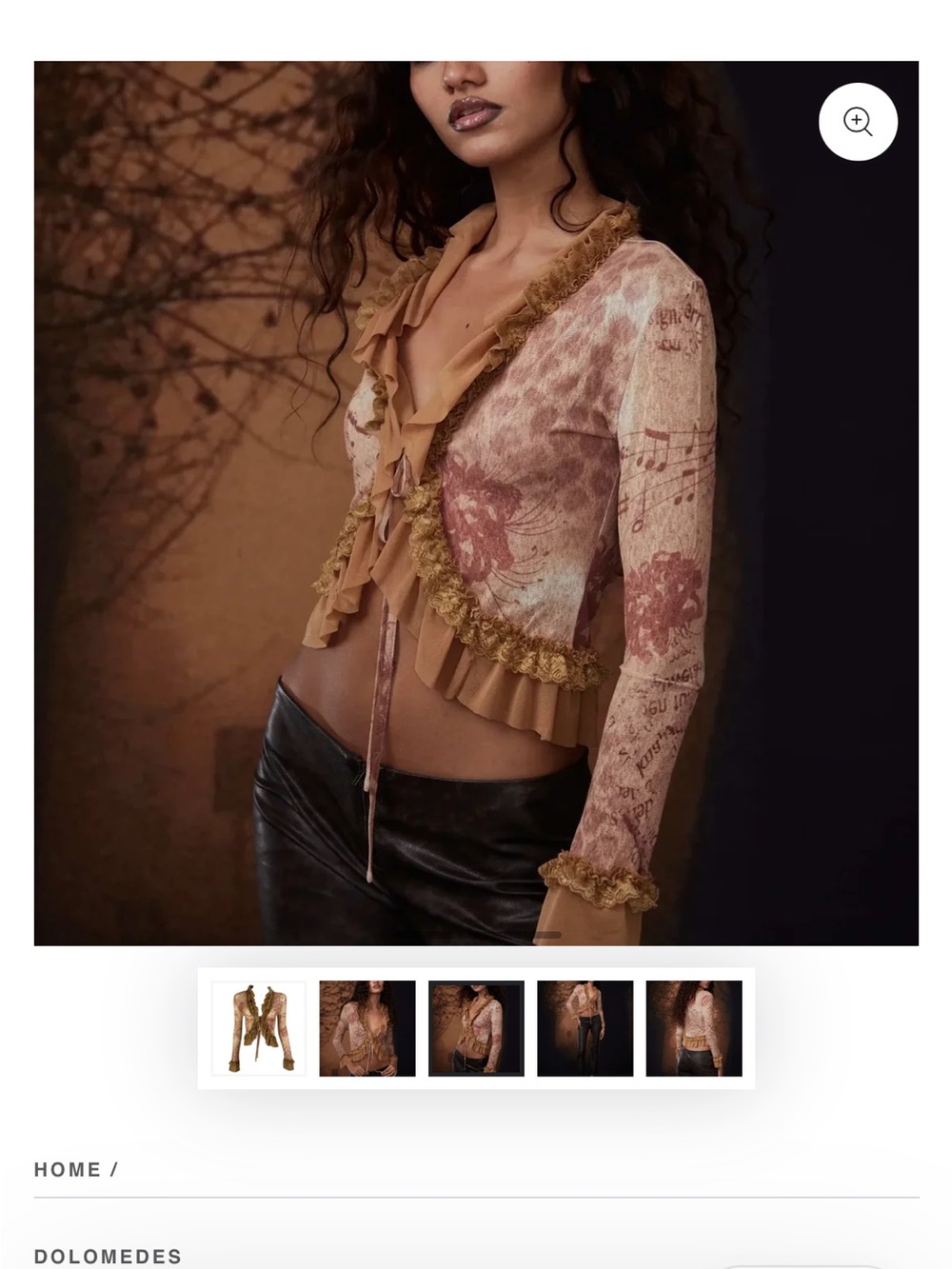 Ruffled Tie-Front Crop Top in Tan and Pink Floral